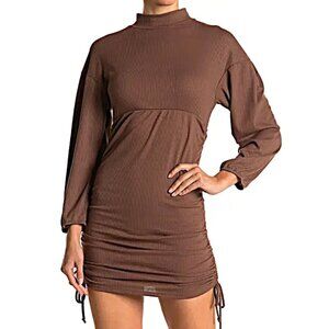 Velvet Torch Women's Chocolate Tie Side Midi Rib Knit Dress SZ XL